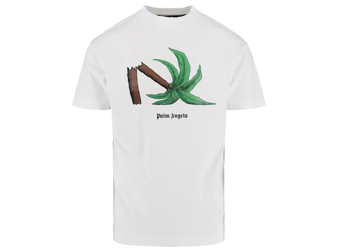 Palm Angels Broken-Palm Tree Crewneck T-Shirt White Cotton  ref.727104