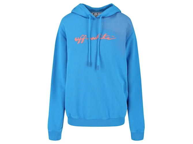 Off White Felpa con cappuccio pullover con stampa logo Off-White Blu Cotone  ref.727117