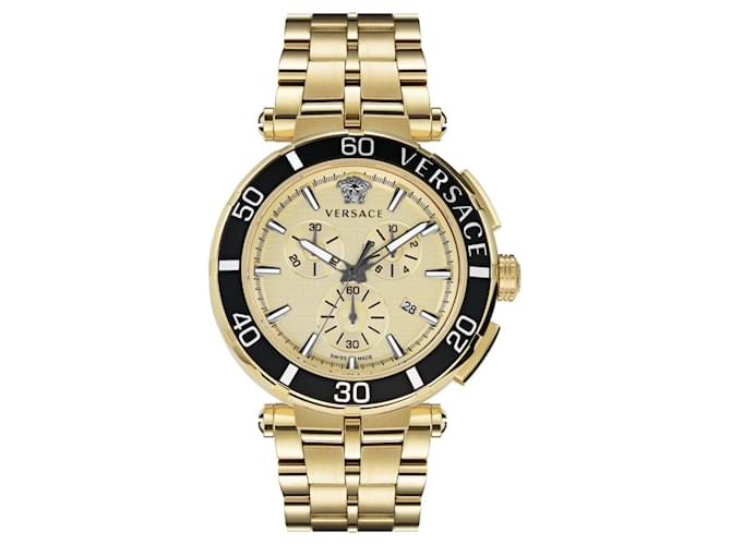 Versace Greca Chrono Bracelet Watch Golden Metallic  ref.727171