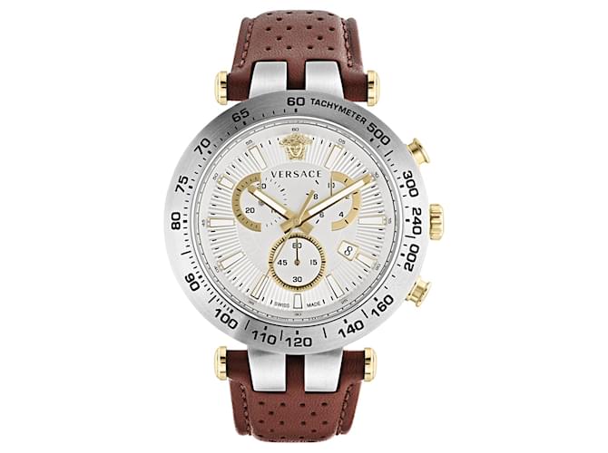 Relógio de couro Versace Bold Chrono Prata Metálico  ref.727208