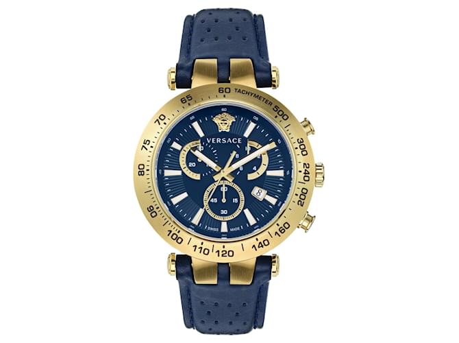 Relógio de couro Versace Bold Chrono Dourado Metálico  ref.727237