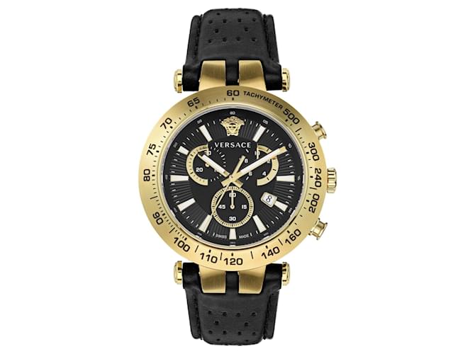 Versace Bold Chrono Leather Watch Golden Metallic  ref.727238