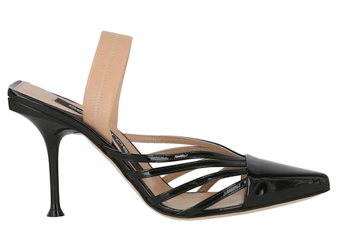 Sergio Rossi Cut-Out Vamp Leather Pumps Black  ref.727370