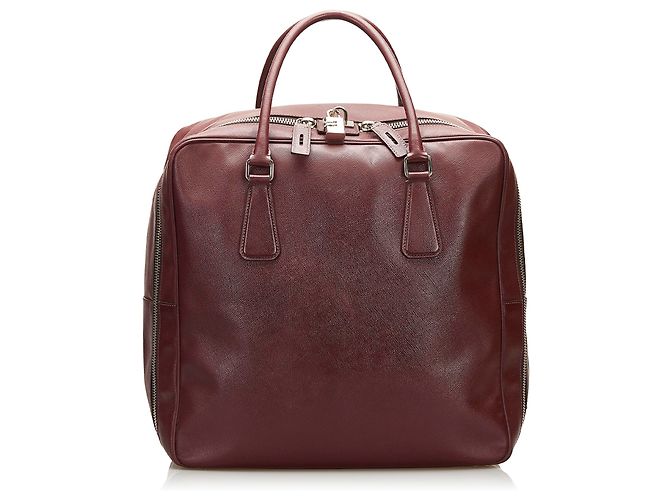Mala de viagem Prada Red Saffiano Marrom Vermelho