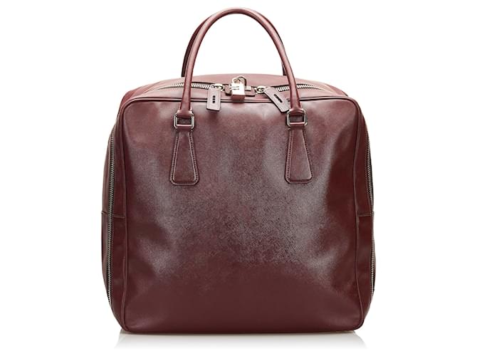 Prada Red Saffiano Travel Bag Brown Leather Pony-style calfskin  ref.727503