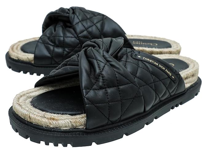 Christian Dior Black Cannage D twist Slide Sandals Leather  ref.727619
