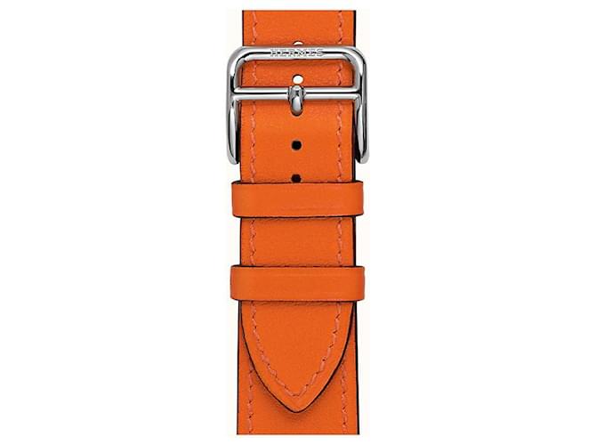 HERMÈS: Bracelet for Cape Cod Small model 31 MM, Simple Tour Orange Leather  ref.727791