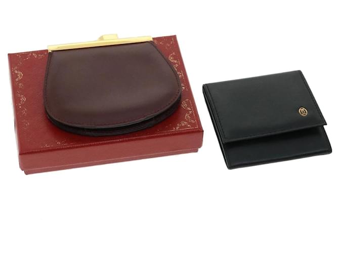 CARTIER Coin Purse Leather 2set Black Brown Auth 33137  ref.727882