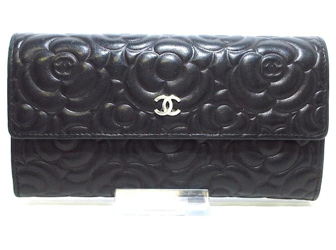 Chanel Camellia Black Leather  ref.728262