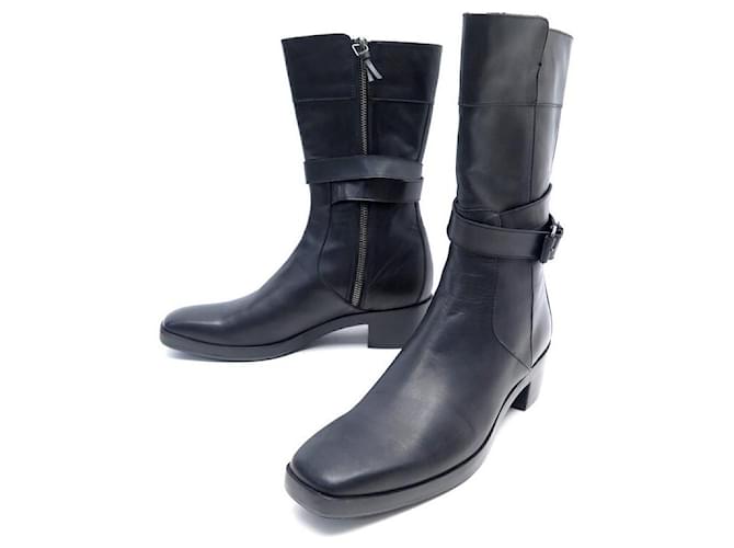 BALENCIAGA BOOTS SHOES WITH STRAPS 37 BLACK LEATHER FLAT LEATHER BOOTS  ref.728401