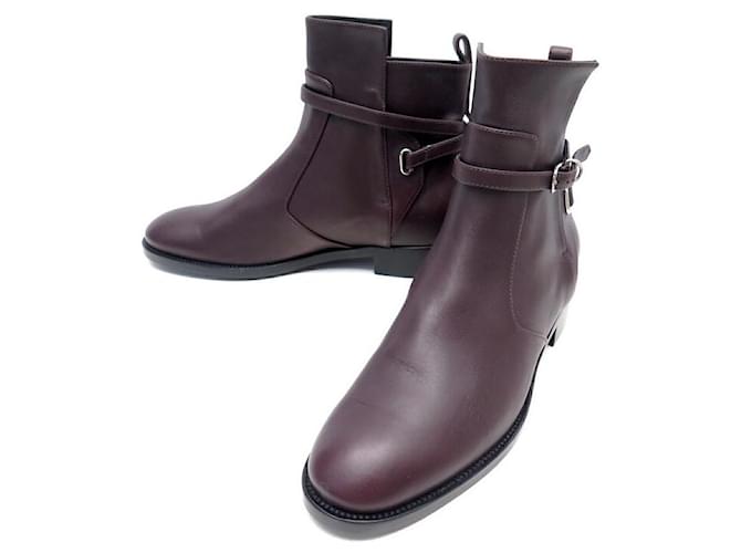 BALENCIAGA SHOES BOOTS WITH BUCKLES 357864 37 LEATHER PLUM LOW BOOTS Prune  ref.728403