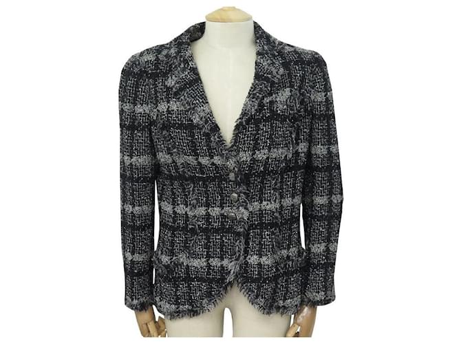 CHANEL JACKET VEST BUTTONS LOGO CC L 42 IN BLACK AND WHITE WOOL TWEED  ref.728430
