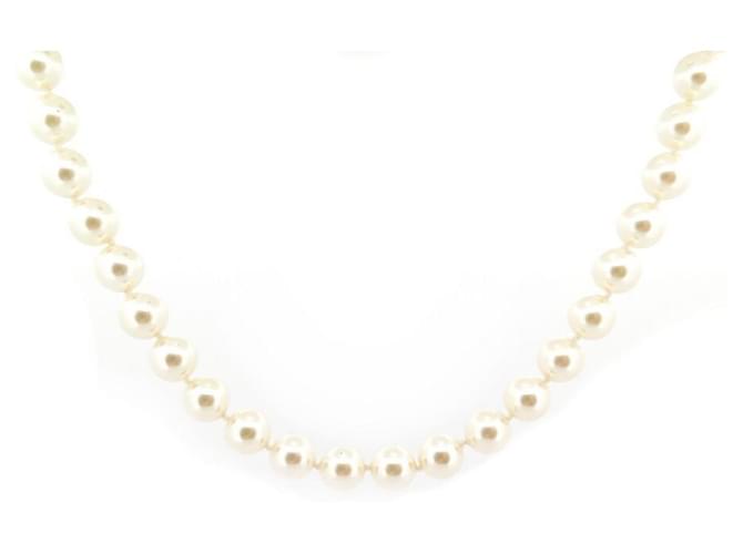 NEW CHANEL NECKLACE CC LOGO AND PEARLS 69CM IN GOLD METAL PEARLS NECKLACE Golden  ref.728466