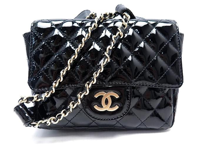 NEW CHANEL A HANDBAG48621 lined LIMITED EDITION FLAP & POUCH BAG Black  Patent leather ref.728516 - Joli Closet