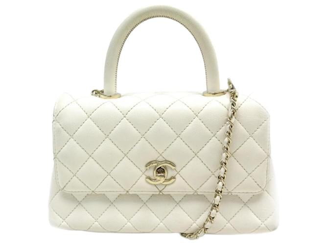 CHANEL COCO HANDLE PM BAG IN WHITE QUILTED CAVIAR LEATHER HAND BAG