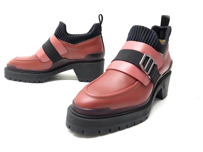 Hermès NEW HERMES SHOES ANKLE BOOTS H182092Z 37 BURGUNDY LEATHER AND FABRIC SHOES Dark red  ref.728547