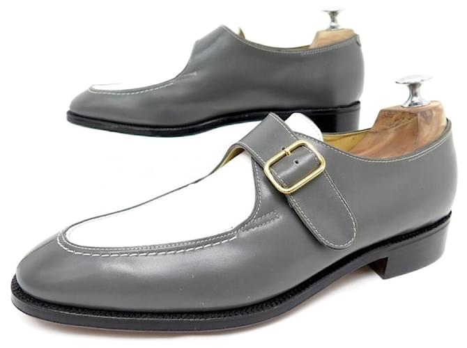 NEW JOHN LOBB MOCCASIN SHOES WITH BUCKLE 8E 42 TWO-TONE LEATHER LOAFERS  ref.728661