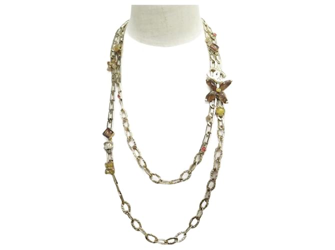 NECKLACE CHANEL SAUTOIR CHAIN HAMMERED GOLD LOGO CC STONES 2012 NECKLACE Golden Metal  ref.728666