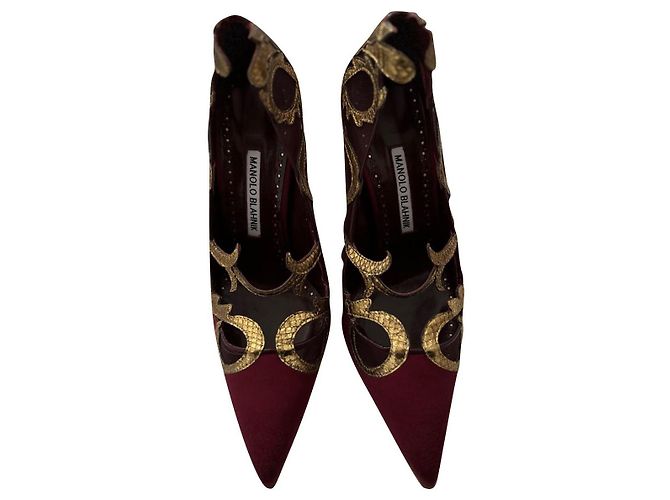 Manolo Blahnik Pititia Pumps Red Satin Leather 115mm Dark red