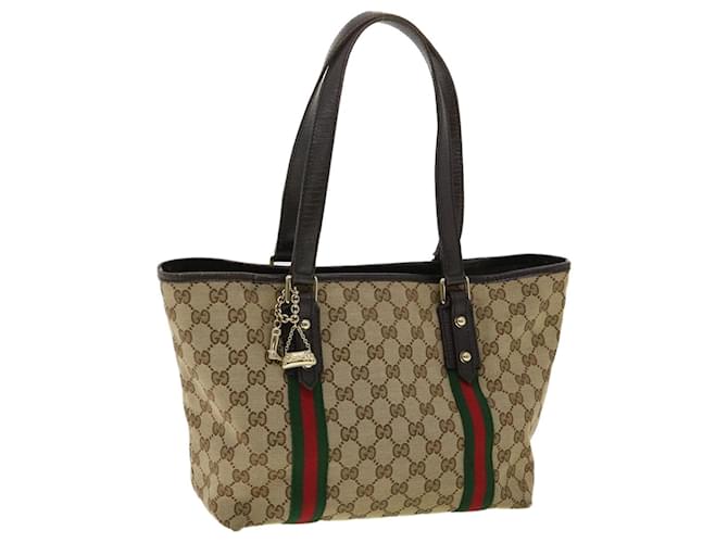 GUCCI GG Canvas Web Sherry Line Tote Bag Beige Red Green Auth ro540  ref.728955