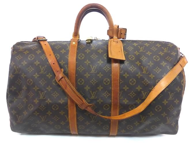 Louis Vuitton keepall 55 monogram shoulder strap Brown Leather  ref.729153