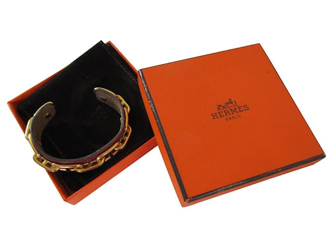 Hermès Bracelet chaine d'ancre. Cuir Bijouterie dorée  ref.729181