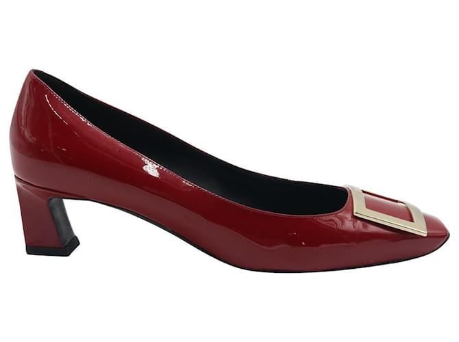 Roger Vivier Trompette Metal Buckle Pumps in Red Patent Leather  ref.729542
