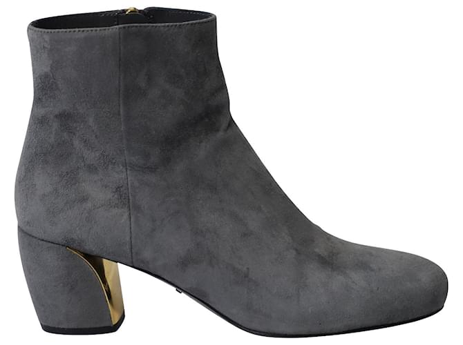 Prada Gold-Accent Ankle Boots in Grey Suede  ref.729573