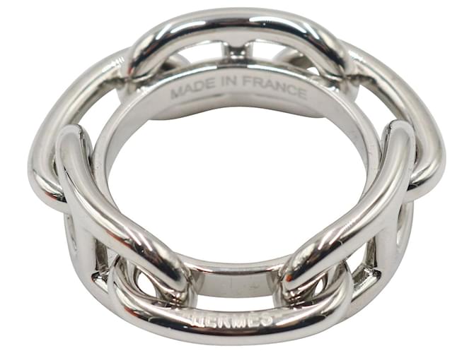 Ring Foulard Hermès Régate 90 Bague en Laiton Argenté Palladié Métal  ref.729592