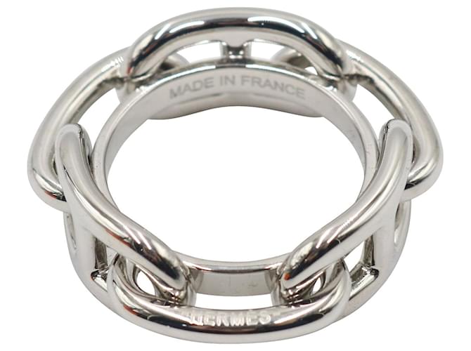 Ring Hermès Sciarpa Hermes Regate 90 Anello in Ottone Placcato Argento Palladio Metallo