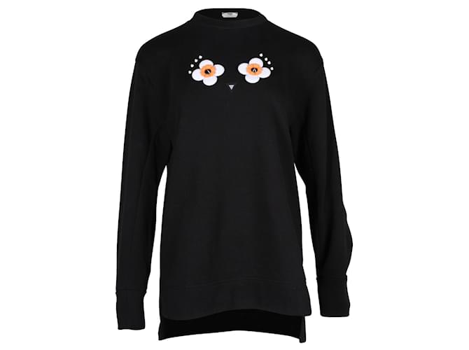 Fendi Sweatshirt mit floralen Augen aus schwarzer Baumwolle  ref.729603