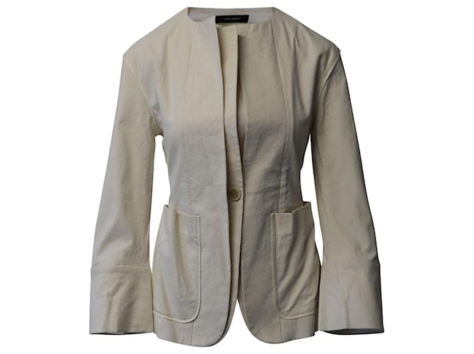 Isabel Marant gefütterter Revers-Blazer aus ecrufarbener Baumwolle Weiß  ref.729613