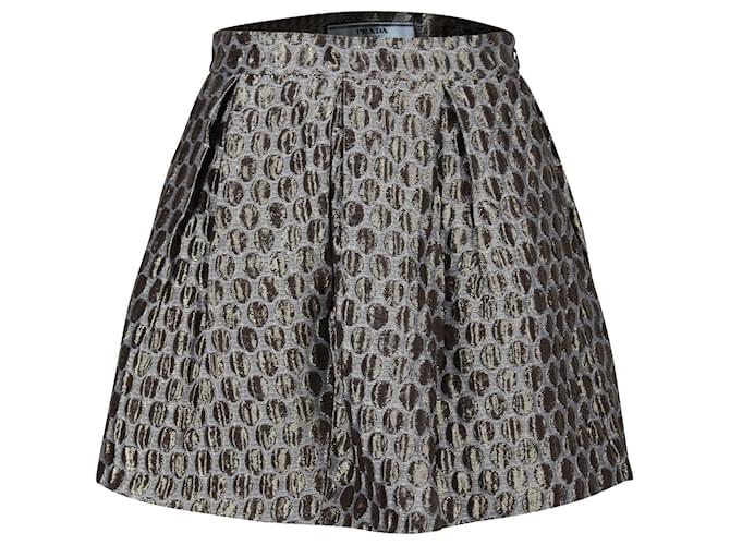 Prada Brocade Flared Skirt in Grey Polyester  ref.729630