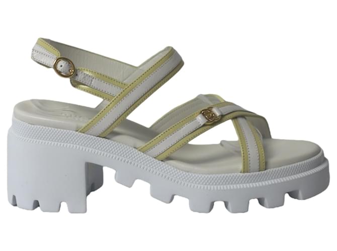 Gucci Interlocking GG Block Heel Sandals in White Leather  ref.729667