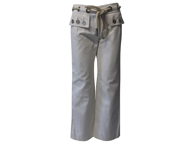 Pantaloni semi svasati con cintura in corda di Louis Vuitton in cotone bianco