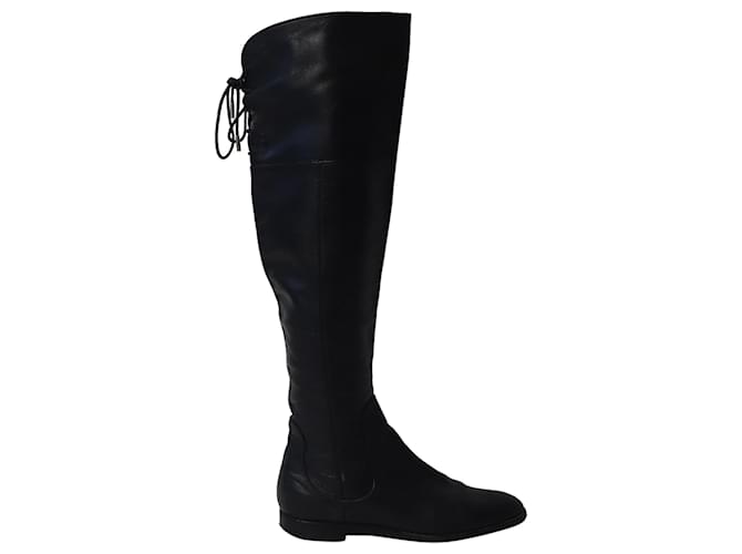 Sergio Rossi Back Thigh Lace Knee High Boots in Black  Leather  ref.729736