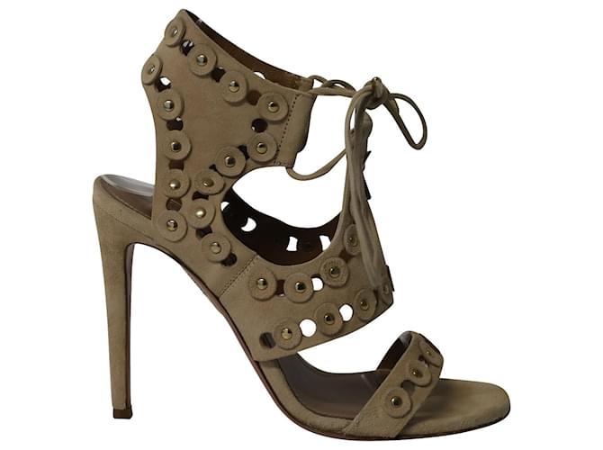 Aquazzura Studded Heels in Tan Suede  Brown Beige  ref.729750