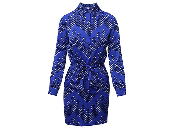 Diane Von Furstenberg Patterned Wrap Dress in Electric Blue Silk  ref.729786