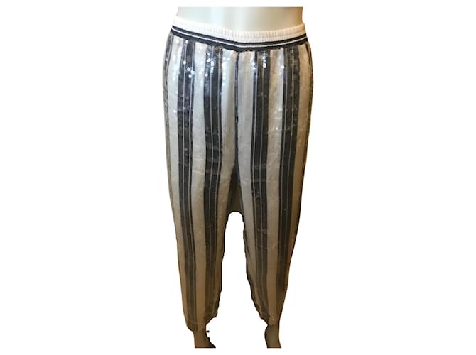 Pantalone Twin Set con paillettes a righe Nero Bianco Poliestere  ref.729880
