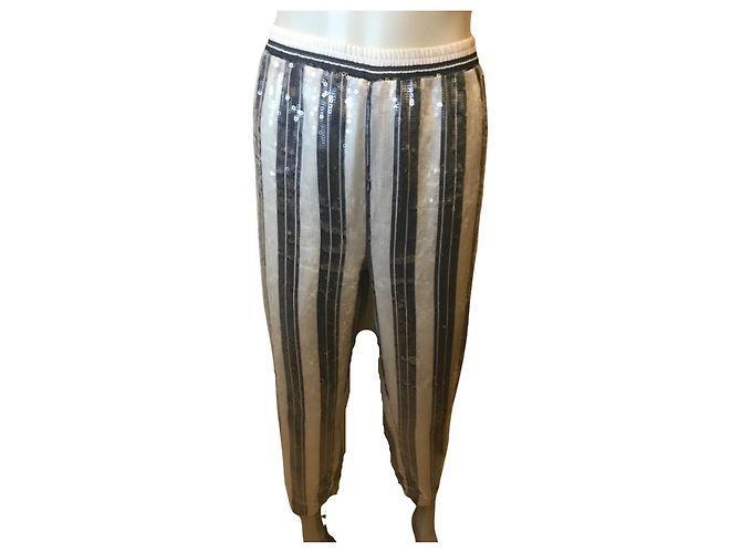 Twin Set gestreifte Paillettenhose Schwarz Weiß