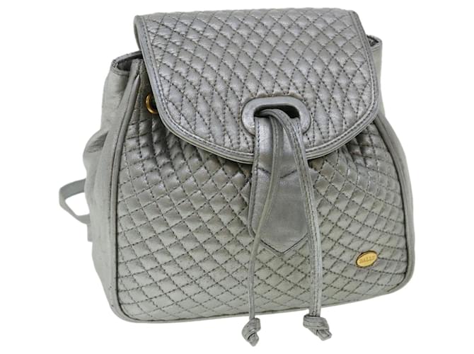 BALLY Matelasse Backpack Leather Silver Auth am3396 Silvery  ref.729993