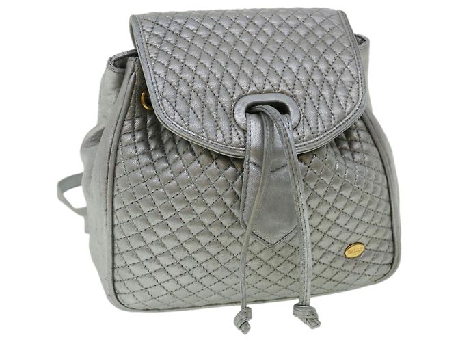 BALLY Matelasse Backpack Leather Silver Auth am3396 Silvery