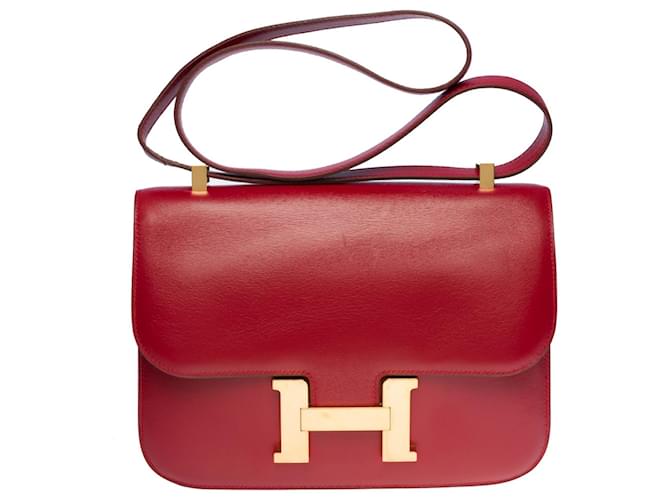Hermès Esplêndida bolsa Hermes Constance 23 cm em couro vermelho H (Bordeaux),  ref.730326