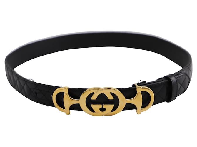 Gucci Ceinture matelassée Horsebit Interlocking en cuir noir  ref.730444