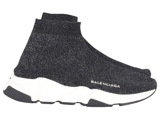 Balenciaga glitzernde Speed-Trainer aus schwarzem und silbernem Polyester Python drucken