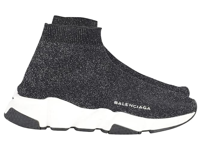 Balenciaga Baskets Speed a Paillettes en Polyester Noir et Argent Imprime python ref.730456 Joli Closet