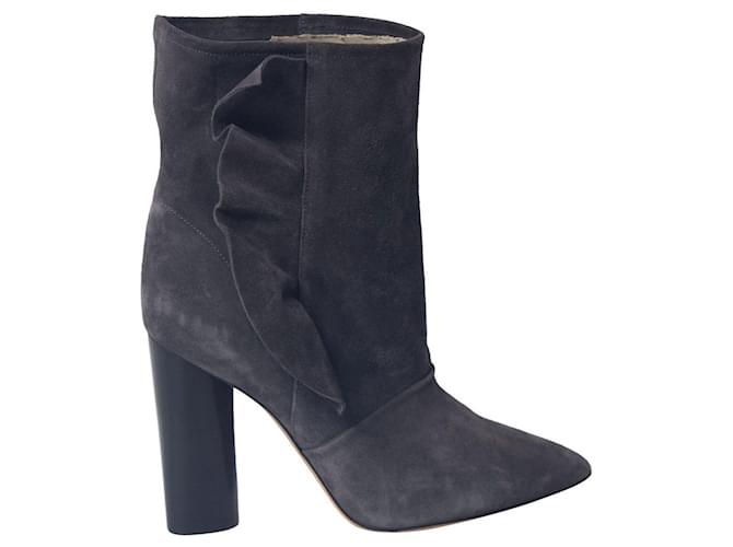 Iro Ruffle Trimmed Ankle Boots in Grey Suede  ref.730458