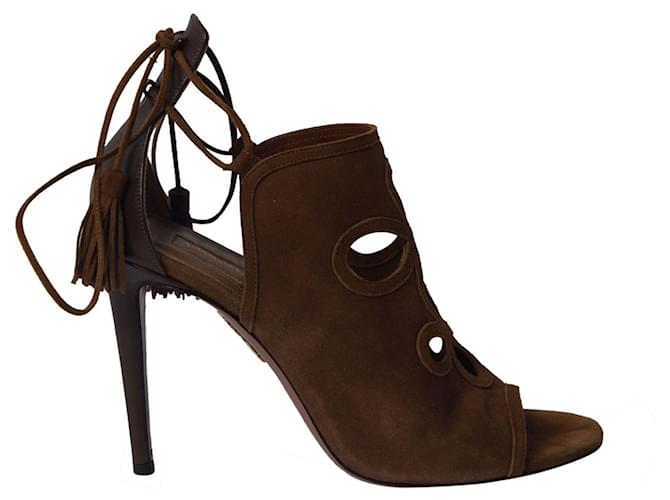 Aquazzura Sexy Thing Cutout Sandals in Brown Suede  ref.730467