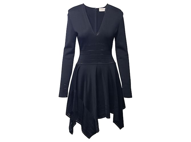 Alexandre Vauthier Kleid mit Wasserfallsaum aus schwarzer Viskose Zellulosefaser  ref.730472