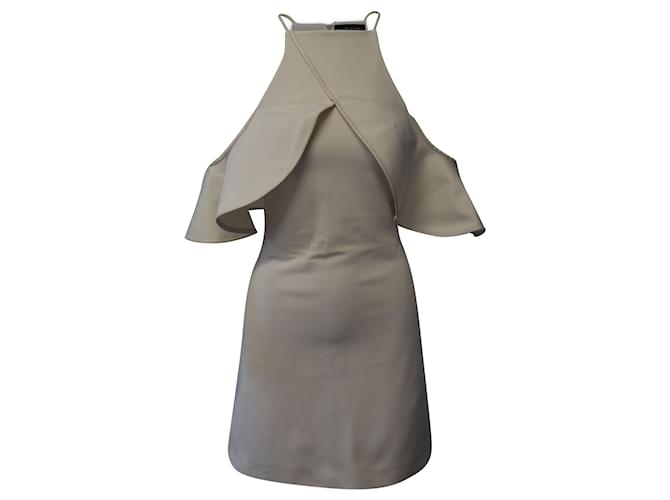 Autre Marque David Koma Ruffled Cold-Shoulder Midi Dress in Cream Viscose White Cellulose fibre  ref.730487